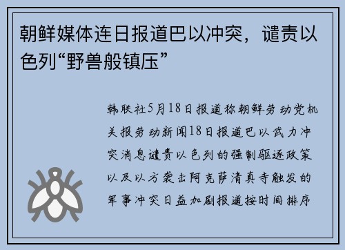 朝鲜媒体连日报道巴以冲突，谴责以色列“野兽般镇压”